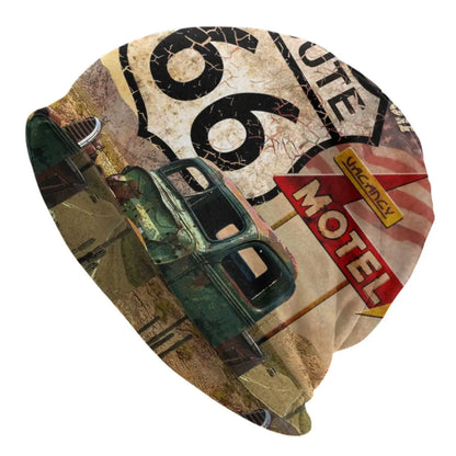 Route 66 Motorcycle Beanie Hat – Knitted Skull Cap for Riders