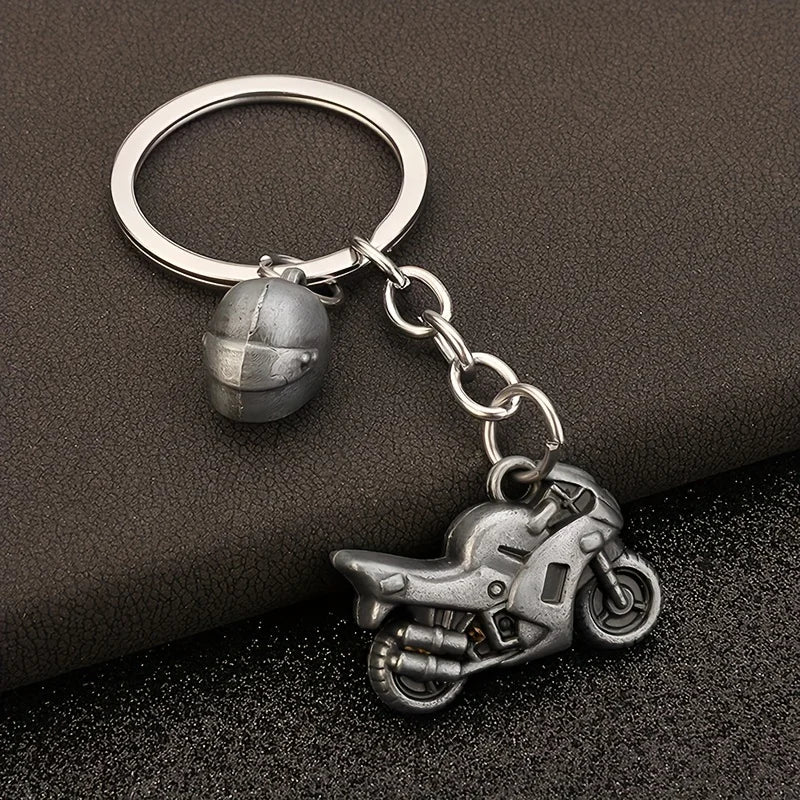 Retro Zinc Alloy Motorcycle & Helmet Keychain – Sport Bike Key Ring