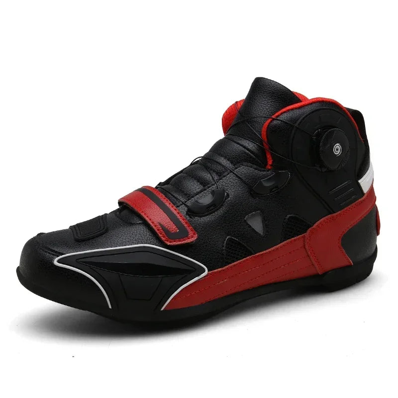 Unisex Leather Motorcycle Ankle Boots – Breathable Mesh Anti-Slip Riding Shoes