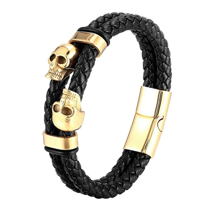 Men’s Punk Leather Bracelet – Skull Charm Magnetic Stainless Steel Bangle