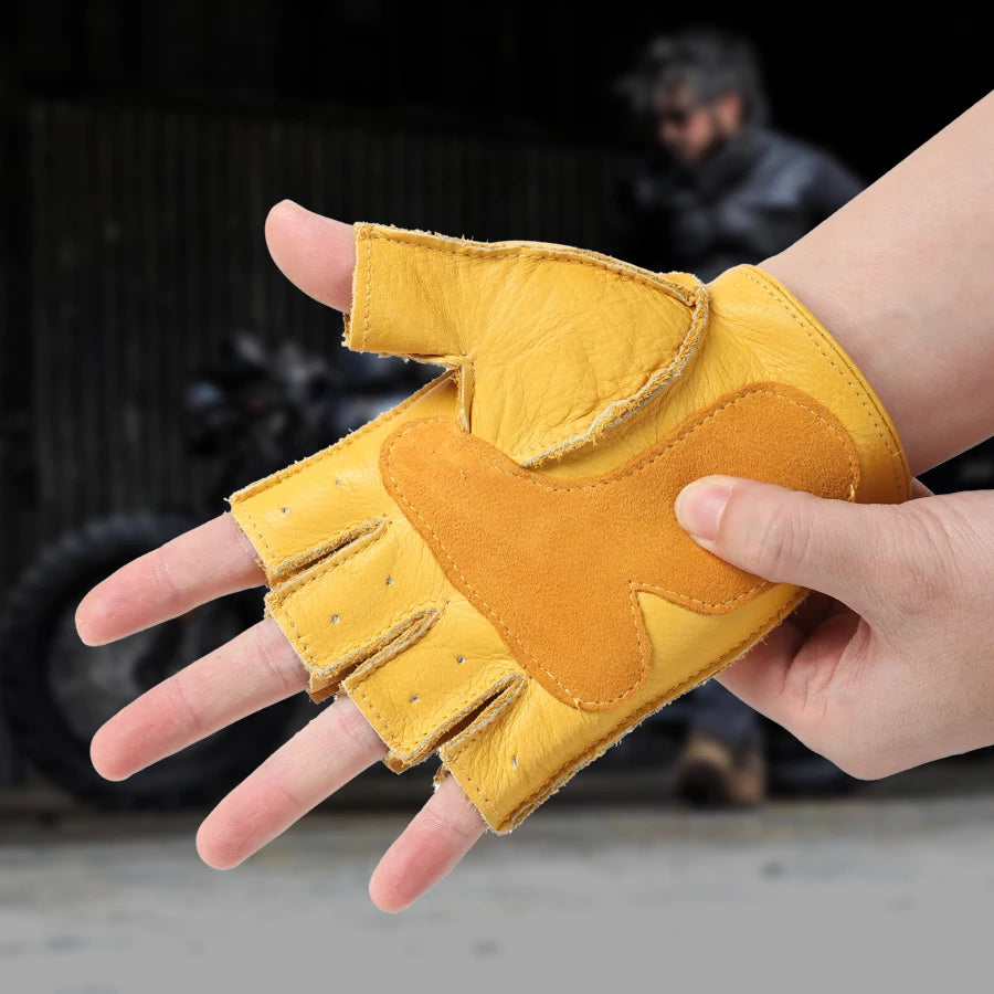 Fingerless Leather Motorcycle Gloves – Half Finger Riding Gloves