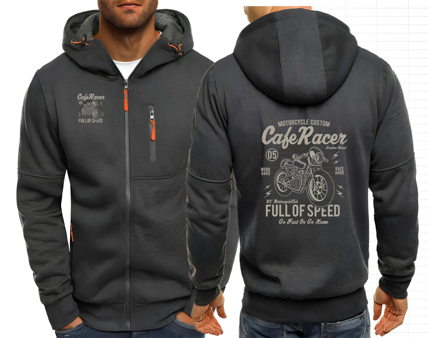 Cafe Racer Full of Speed Vintage Motorcycle Zip Hoodie