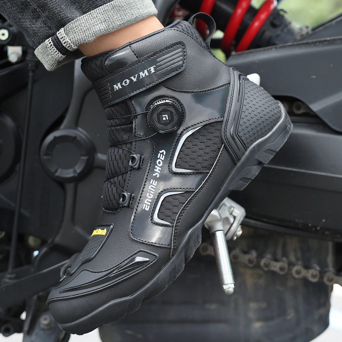 Men's Leather Motorcycle Ankle Boots – Breathable Anti-Slip Windproof Riding Shoes