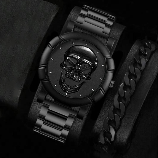 Skull Quartz Watch – Alloy Case with Optional Matching Bracelet