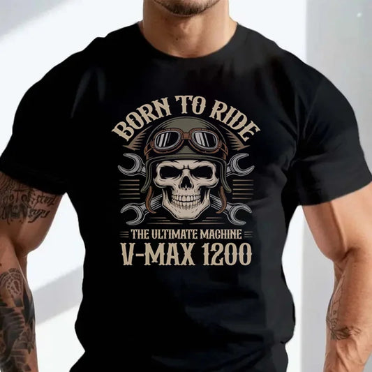 Born to Ride Retro Biker Motorcycle T-Shirt – Men’s 100% Cotton, Black & White