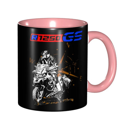 Adventure Motorcycle Ceramic Coffee Mug – Two-Tone Biker Gift Cup 330ml
