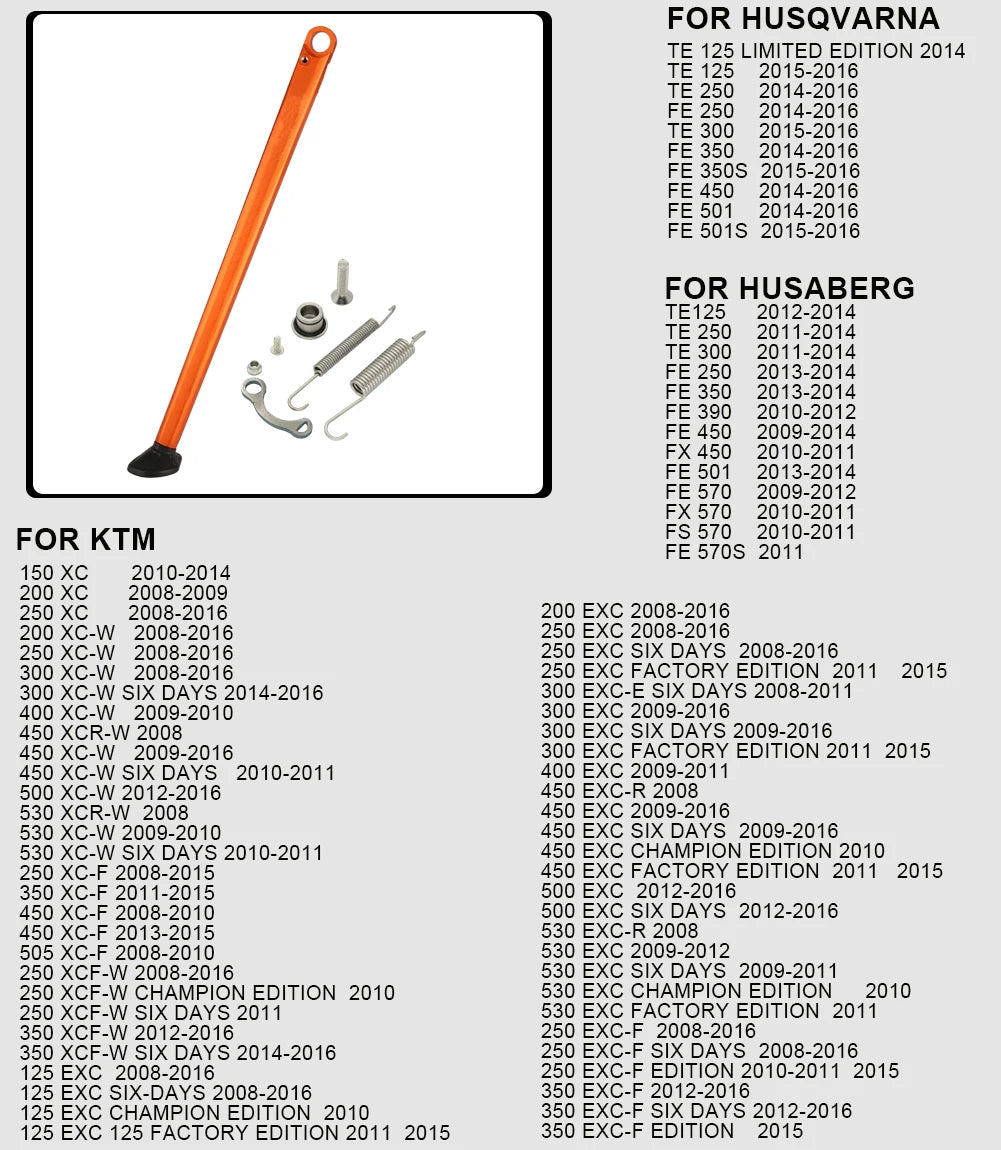 CNC Aluminum Enduro Kickstand with Spring Kit – XC / EXC / XCW | 2 Styles, 4 Colors
