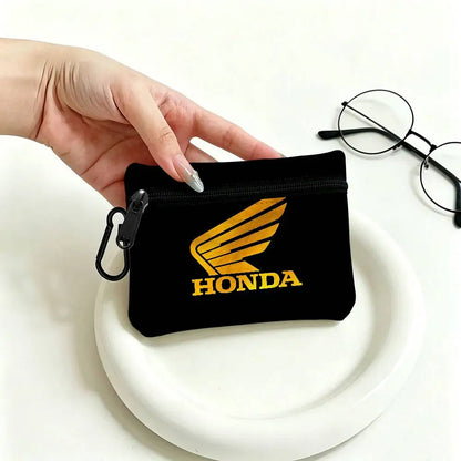Motorcycle Logo Mini Oxford Coin Purse with Carabiner Hook – Zipper Pouch Key Card Wallet