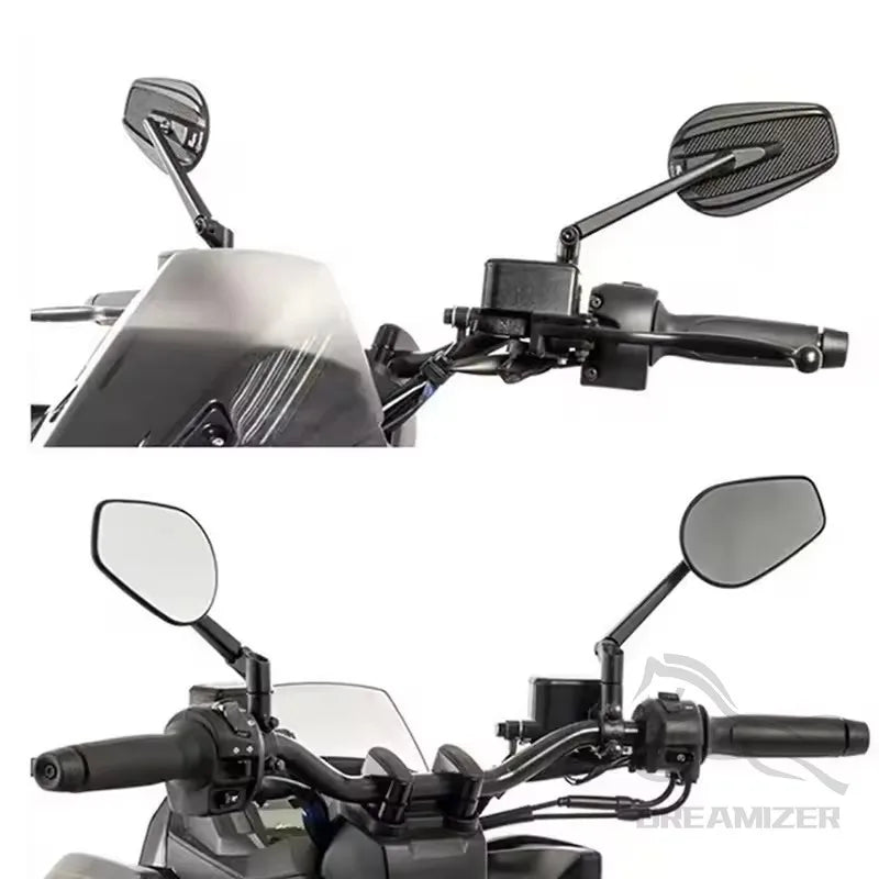Specchietti retrovisori grandangolari per moto — Motivo fibra di carbonio | Orientabili a 360° | 8 mm e 10 mm | Coppia