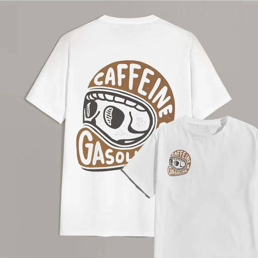 Caffeine & Gasoline Skull Helmet Graphic T-Shirt – Moto Culture Tee