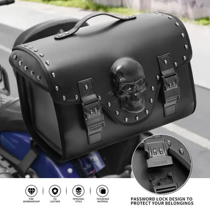 Borsa da sella posteriore in pelle PU da 32 L per moto – Design 3D con teschio | Adattamento universale impermeabile