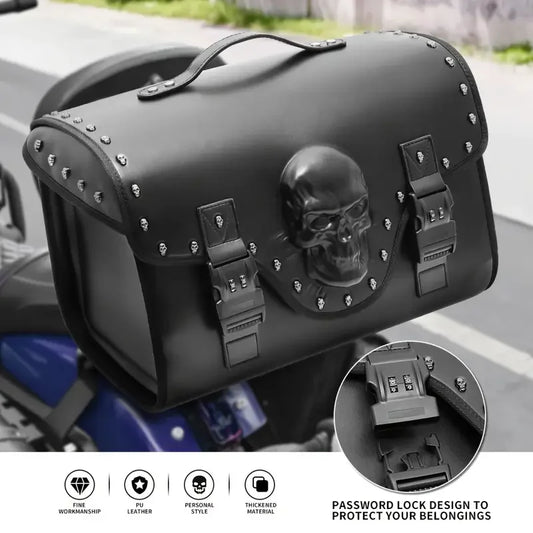 32L PU Leather Motorcycle Tail Saddle Bag – 3D Skull Design | Waterproof Universal Fit
