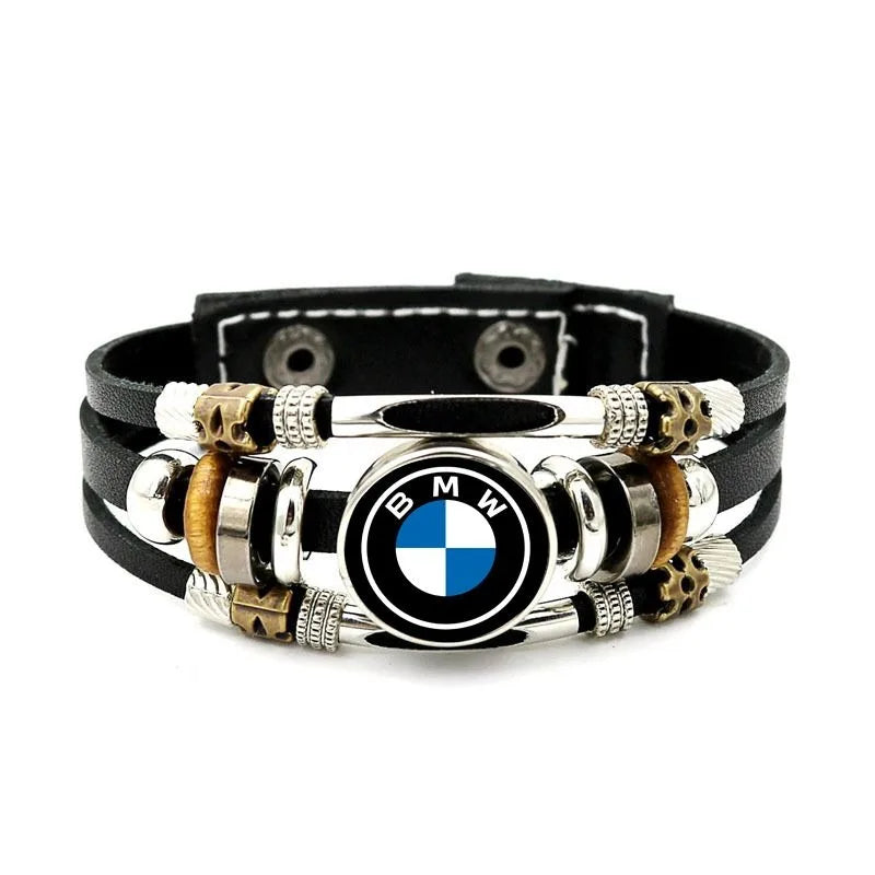 Motorsport Roundel Leather Bracelet – Multi-Strand Wristband with Metal Charm