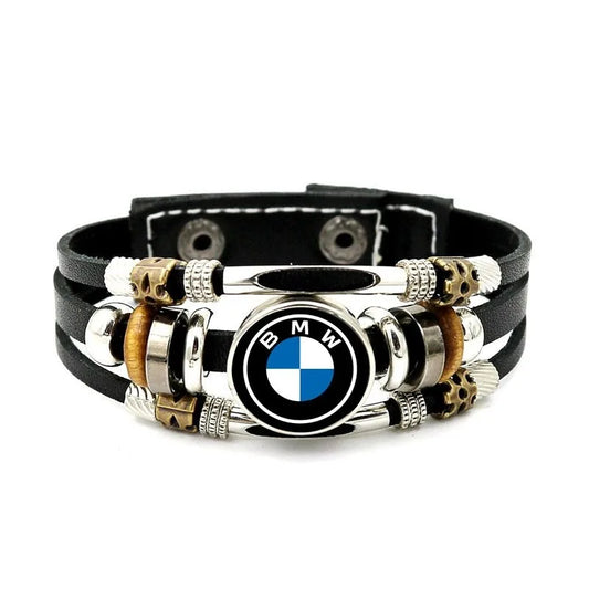 Motorsport Roundel Leather Bracelet – Multi-Strand Wristband with Metal Charm