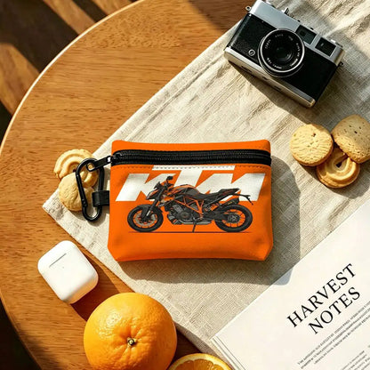 Classic Motorcycle Logo Oxford Zipper Pouch – Mini Coin & Key Wallet with Carabiner