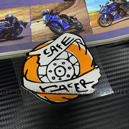 Cafe Racer Vintage Motorcycle Skull Sticker – Reflective PVC Decal for Helmet, Fuel Tank & Fender