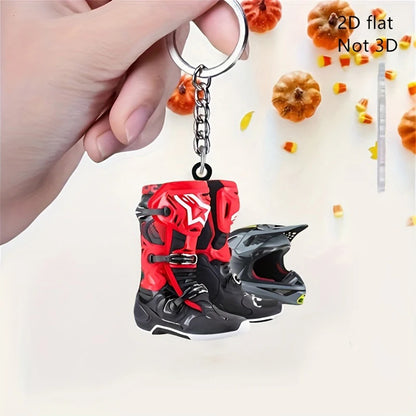 Motocross Keychain Set – 2PCS Flat Acrylic Helmet & Boot Keyrings