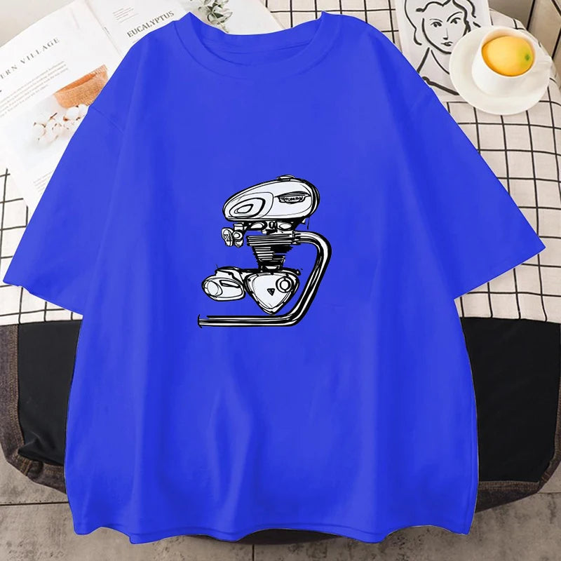 Retro Motorcycle Engine Print T-Shirt – Unisex Street Style