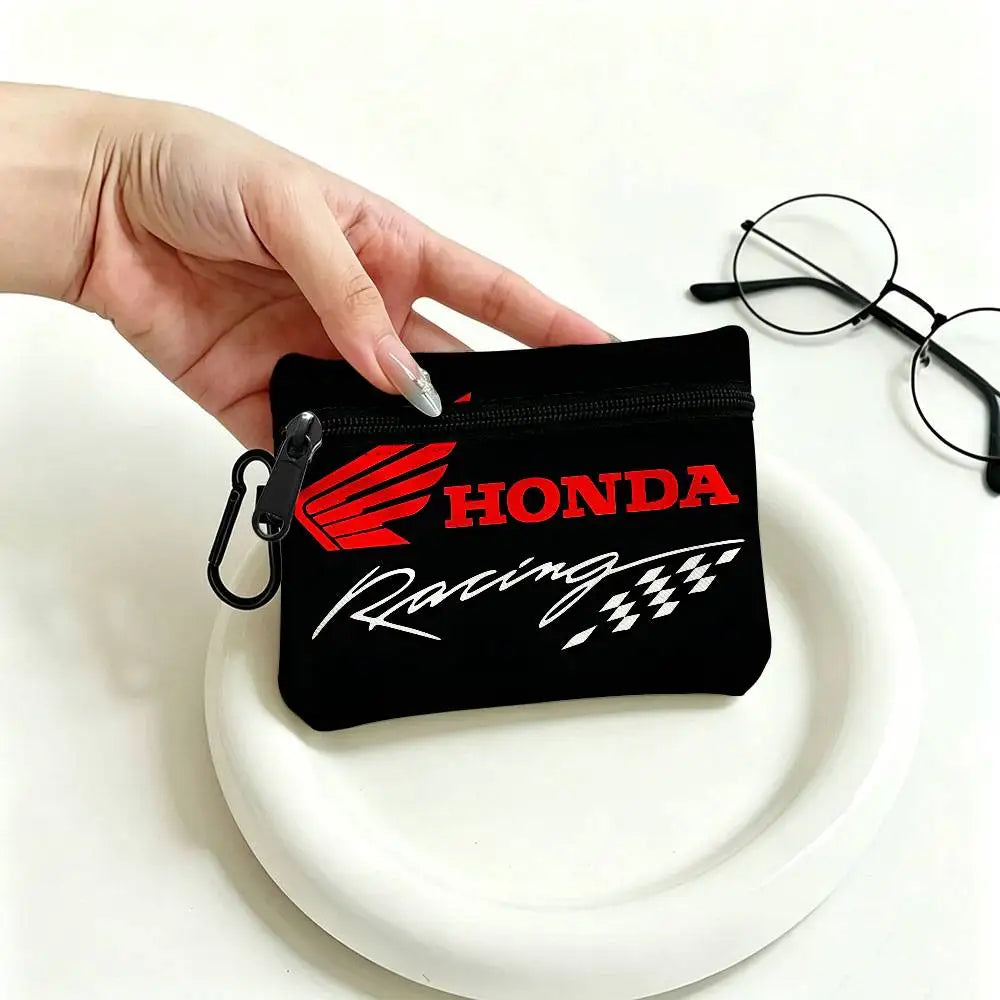 Motorcycle Logo Mini Oxford Coin Purse with Carabiner Hook – Zipper Pouch Key Card Wallet