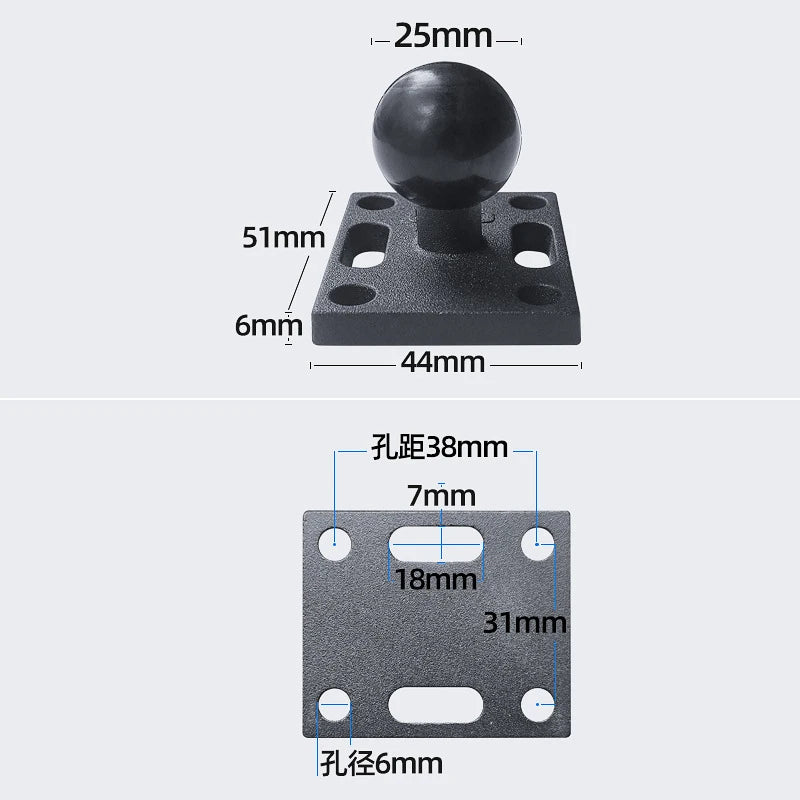1-Inch 25mm Ball Mount Base – CNC Aluminum Square Plate Universal Double Socket Arm Compatible