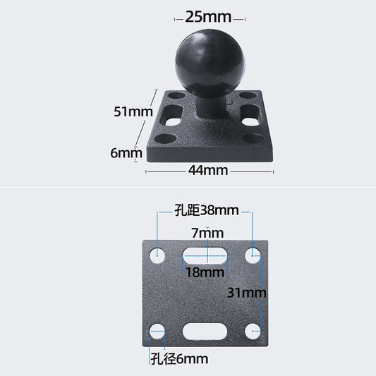 1-Inch 25mm Ball Mount Base – CNC Aluminum Square Plate Universal Double Socket Arm Compatible