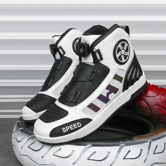 Men's Motorcycle Riding Boots — Breathable Leather Motocross Shoes