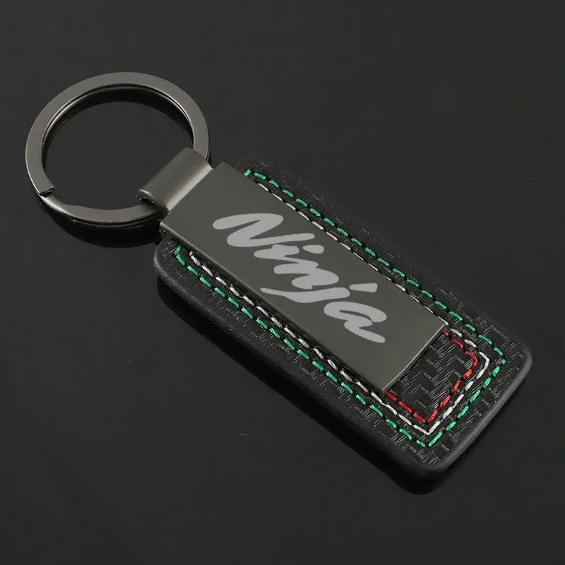 Motorcycle Keychain – Genuine Leather & Alloy Key Ring with Carbon Fiber Stitching