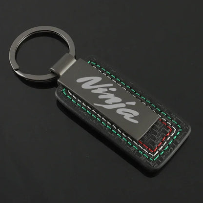 Motorcycle Keychain – Genuine Leather & Alloy Key Ring with Carbon Fiber Stitching