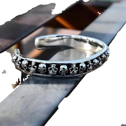 Gothic Skull Open Bangle for Men – Punk Retro Motorcycle Bracelet
