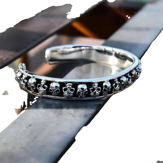 Gothic Skull Open Bangle for Men – Punk Retro Motorcycle Bracelet