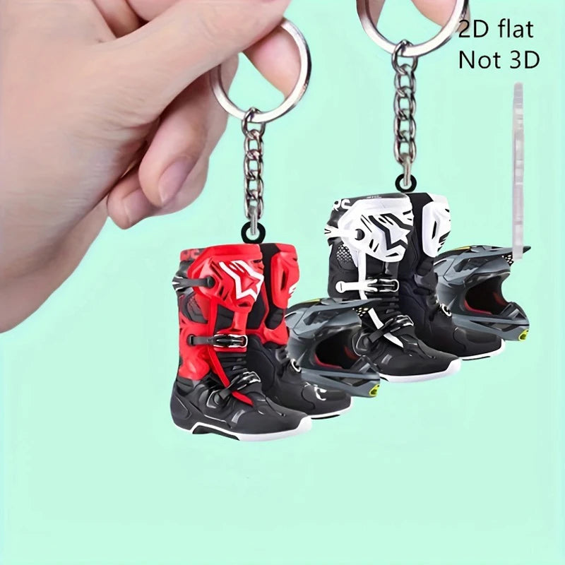 Motocross Keychain Set – 2PCS Flat Acrylic Helmet & Boot Keyrings