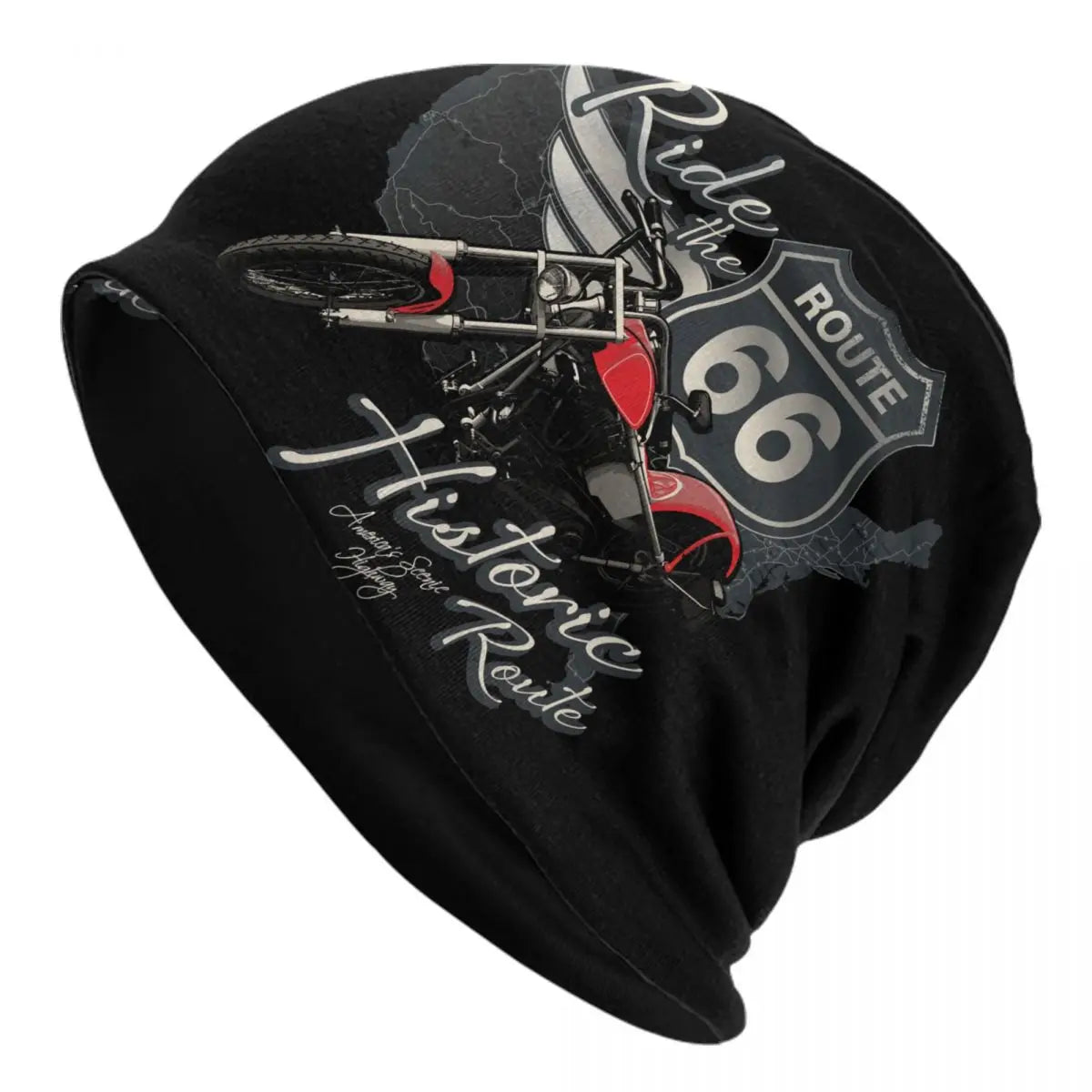 Route 66 Motorcycle Beanie Hat – Knitted Skull Cap for Riders