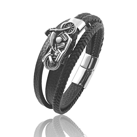 Men’s Classic Leather Bracelet – Stainless Steel Double-Safety Clasp