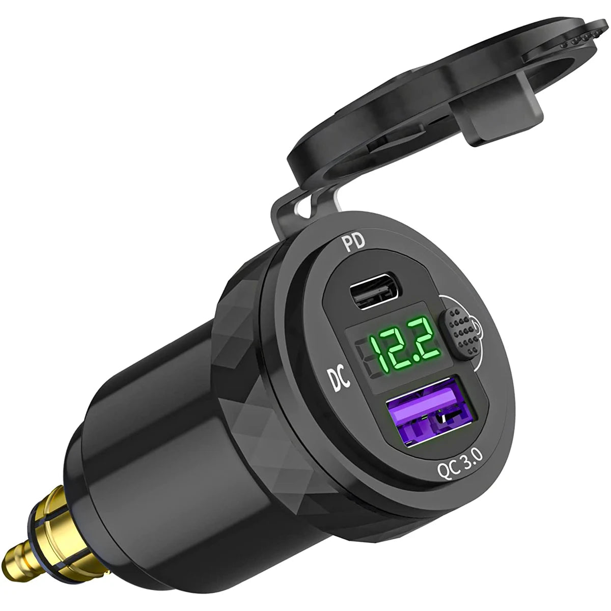 Bộ sạc USB xe mô tô – Bộ chuyển đổi PD 3.0 QC 3.0 có vôn kế và công tắc BẬT/TẮT