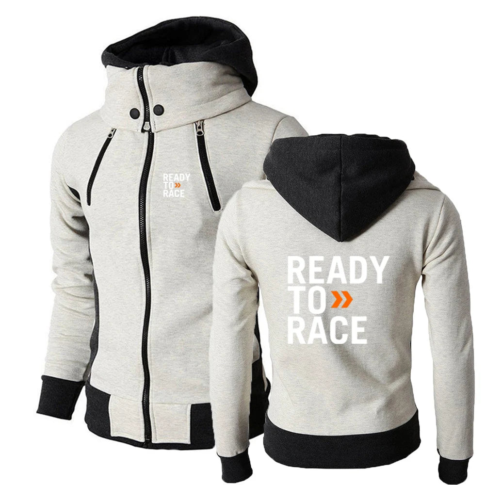 Motocross Zip Hoodie – Tri-Color Cotton Rider Jacket for Spring & Autumn