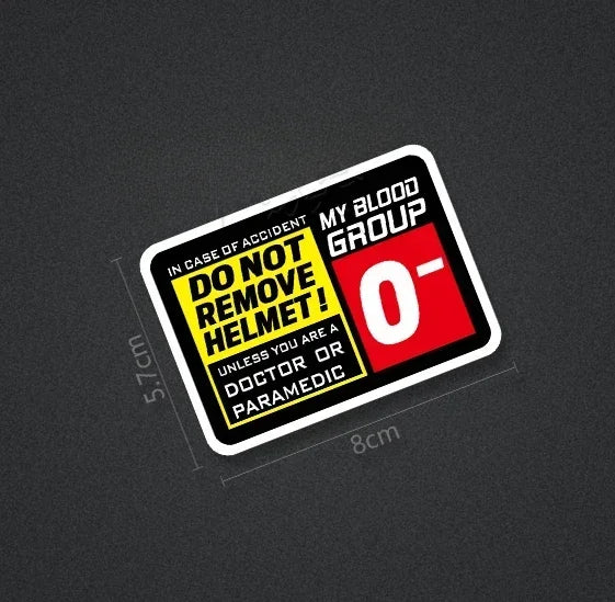 Blood Type Helmet Safety Sticker – Do Not Remove Helmet | 8 Blood Groups | 8×5.7cm
