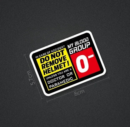 Blood Type Helmet Safety Sticker – Do Not Remove Helmet | 8 Blood Groups | 8×5.7cm