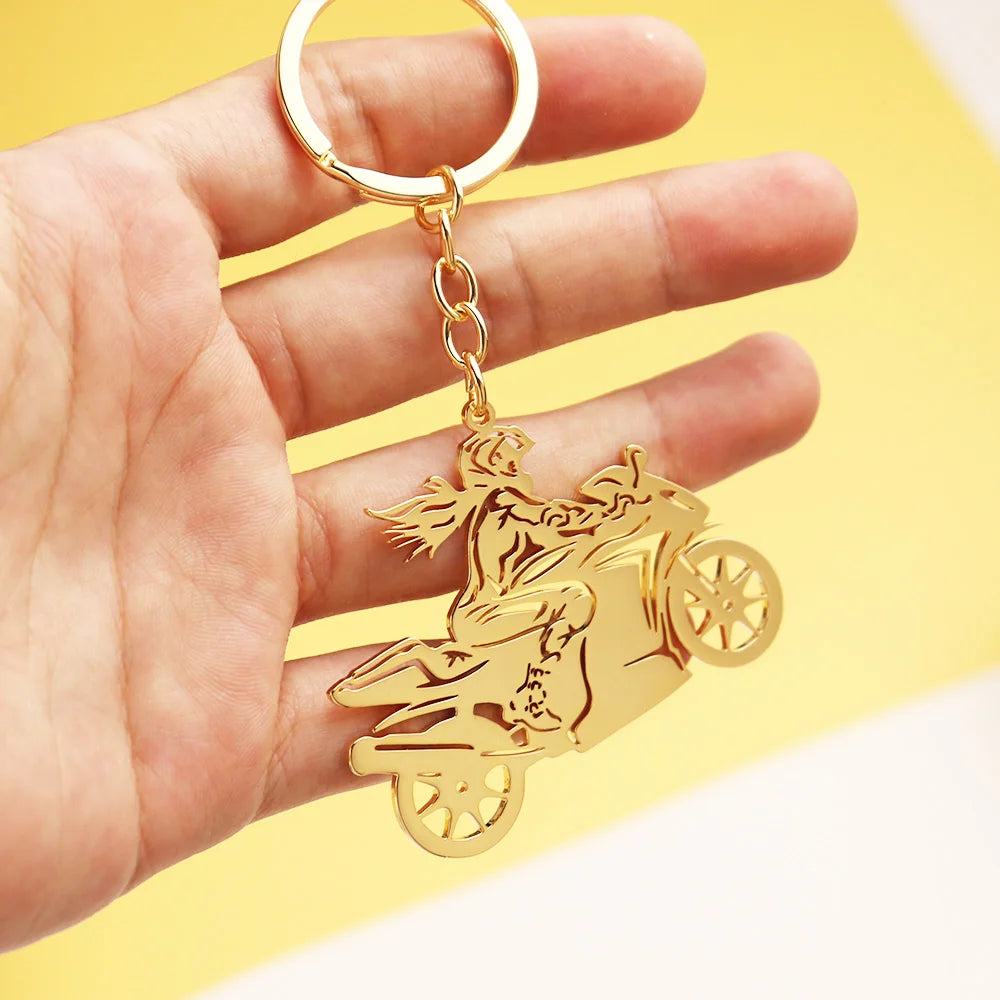 Woman Motorcycle Rider Keychain – Stainless Steel Moto Gift