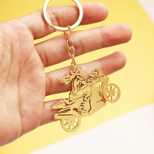 Woman Motorcycle Rider Keychain – Stainless Steel Moto Gift