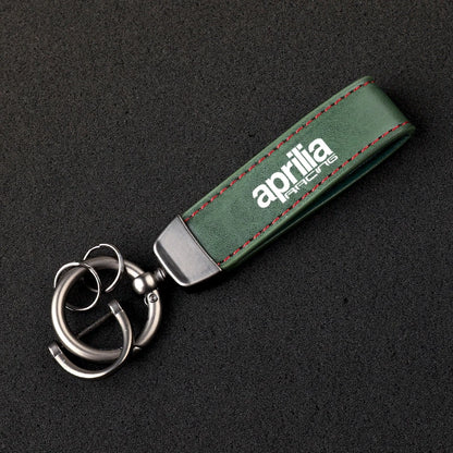 Racing Embossed Leather Motorcycle Keychain – Stitched Strap & Double Ring