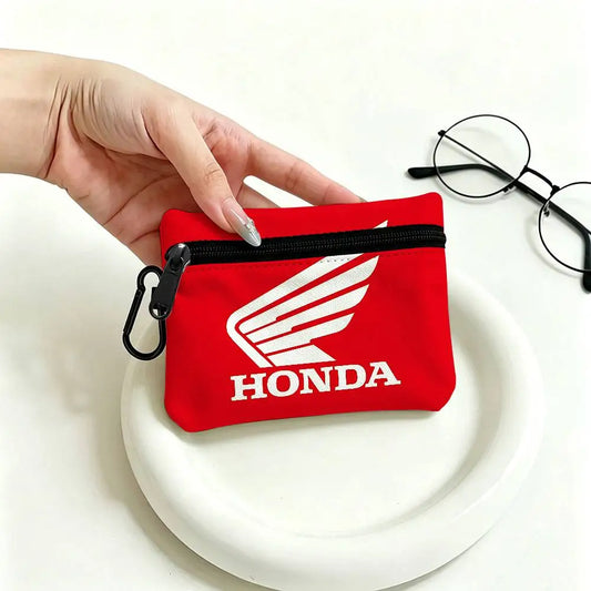 Motorcycle Logo Mini Oxford Coin Purse with Carabiner Hook – Zipper Pouch Key Card Wallet