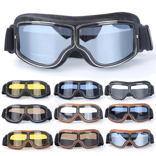 Retro Leather Motorcycle Goggles – Windproof ABS Frame PC Lens Foldable Unisex