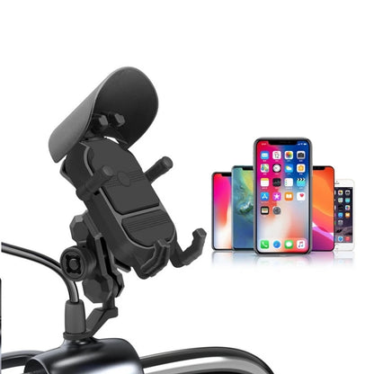 Motorcycle Phone Holder with Sun Visor – 360° Handlebar Mount