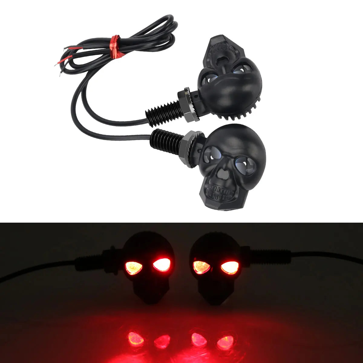 Skull Style LED Motorcycle Turn Signal Indicators – Pair | Blue & Red