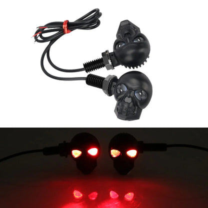 Skull Style LED Motorcycle Turn Signal Indicators – Pair | Blue & Red