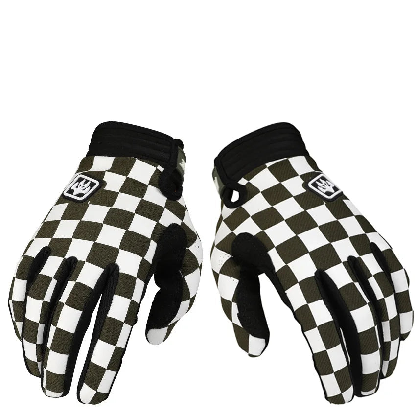 Retro Checkered Motocross Gloves – Full Finger Motorcycle Racing Gloves