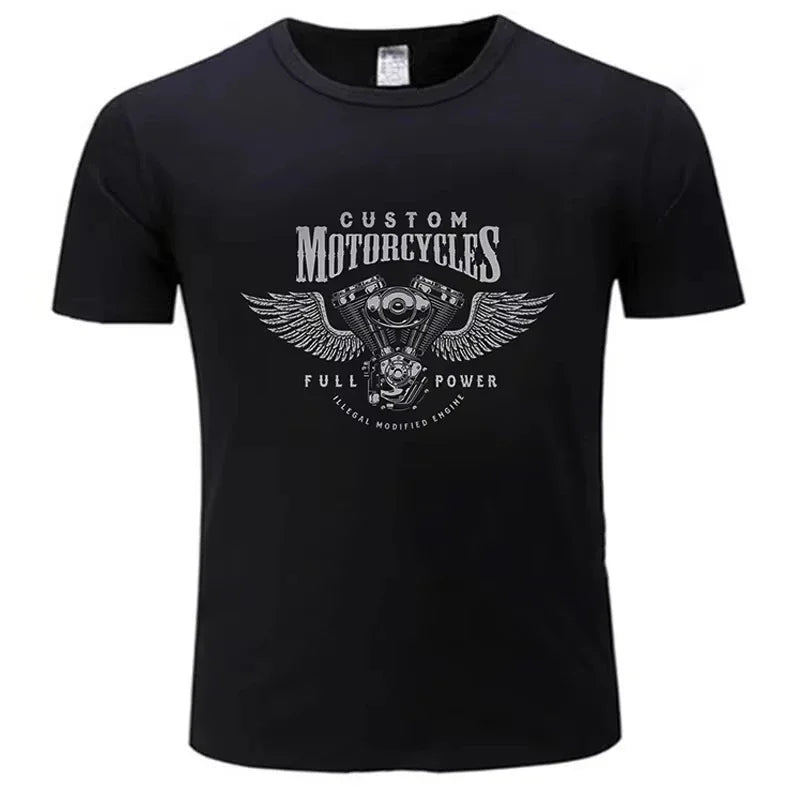 Custom Motorcycles Full Power Graphic T-Shirt – Winged V-Twin Engine Tee