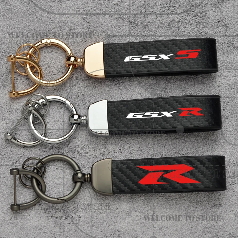 Carbon Fiber Leather Motorcycle Keychain – GSX-R GSX-S Key Ring