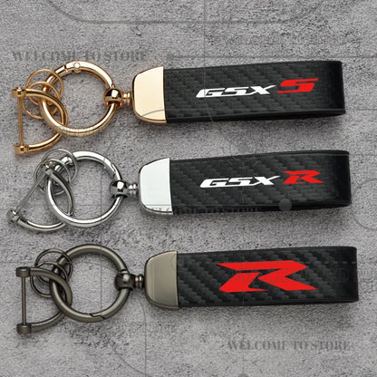 Carbon Fiber Leather Motorcycle Keychain – GSX-R GSX-S Key Ring