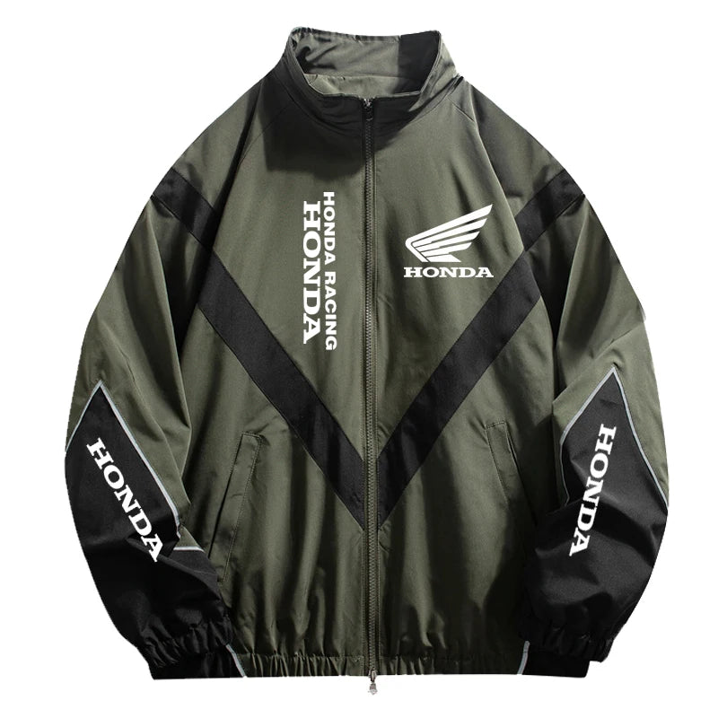 Men’s Patchwork Colorblock Moto Biker Jacket – Lightweight Zip-Up Windbreaker